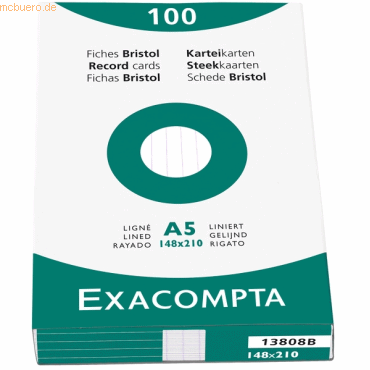 Exacompta Karteikarten A5 liniert weiß VE=100 Stück Exacompta Karteikarten A5 liniert weiß VE=100 Stück von Exacompta