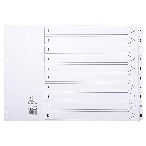 Exacompta MWD1-10A3Z Karton-Register 1-10 für DIN A3 aus Karton 10-teilig volle Höhe 43 x 29,7 cm weiß, verstärkte Taben mit Indexseite Trennblätter Trennstreifen Ordner-Register von Exacompta