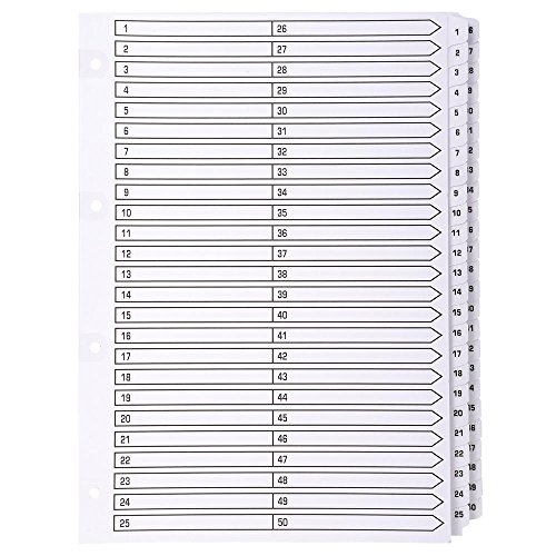 Exacompta MWD1-50Z Karton-Register 1-50 für DIN A4 aus Karton 50-teilig volle Höhe 21 x 29,7 cm weiß, verstärkte Taben mit Indexseite Trennblätter Trennstreifen Ordner-Register von Exacompta