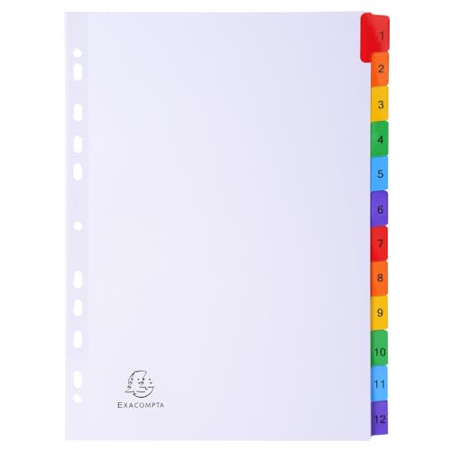 Exacompta MWD1-5Z Karton-Register 1-5 für DIN A4 aus Karton 5-teilig volle Höhe 21 x 29,7 cm weiß, verstärkte Taben mit Indexseite Trennblätter Trennstreifen Ordner-Register von Exacompta