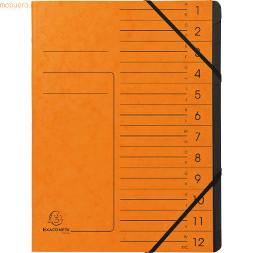Exacompta Ordnungsmappe 541204E DIN A4 12 Fächer Karton orange von Exacompta