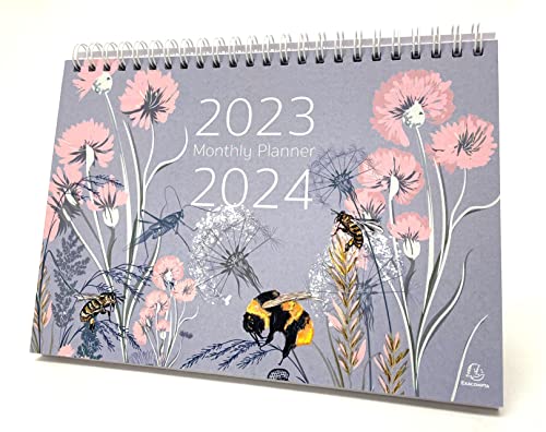 Exacompta - Ref GS022Z Tischkalender 2023, Bienen- und Blumen-Design, Monat pro Seite, inkl. UK-Feiertage, 210 mm x 150 mm, steht sicher auf einem Schreibtisch oder Regal von Exacompta