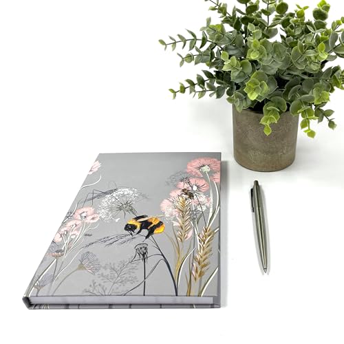 Exacompta - Ref GS033Z Tagebuch/Tagebuch/Planer/Notizbuch, Bienen- und Blumendesign, A5, mit 140 linierten Seiten, rosa Lesezeichen, mit dem gleichen Design wie der Einband auf jeder Seite, hellgrau von Exacompta