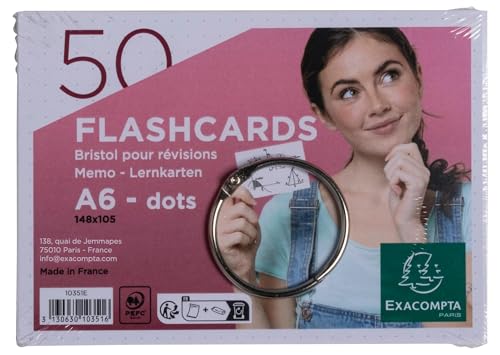 Exacompta - Ref. 10351E – Karton mit 19 Packungen mit je 50 Flashcards in Folie + Ring – perforiert – Revisionskarten – 148 x 105 mm Format A6 – Farbe Weiß Exacompta - Ref. 10351E – Karton mit 19 Packungen mit je 50 Flashcards in Folie + Ring – perforiert – Revisionskarten – 148 x 105 mm Format A6 – Farbe Weiß von Exacompta