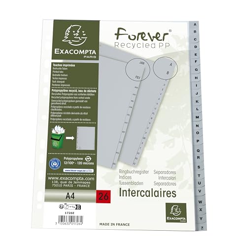 Exacompta - Ref. 1726E – Karton mit 20 grauen Registern aus recyceltem Polypropylen mit 26 alphabetischen Registern von A bis Z – Format A4 – Maße 22,5 x 29,7 cm – Blauer Engel zertifiziert Exacompta - Ref. 1726E – Karton mit 20 grauen Registern aus recyceltem Polypropylen mit 26 alphabetischen Registern von A bis Z – Format A4 – Maße 22,5 x 29,7 cm – Blauer Engel zertifiziert von EXACOMPTA