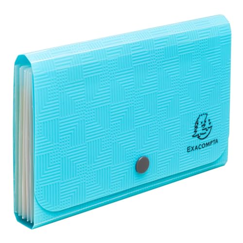 Exacompta - Ref. 55499E – 1 Ordnungsmappe für Taschen Pop'N Co – Deckel aus recyceltem PP 5/10 und Innenseite aus PP – 6 Fächer – Verschluss mit Druckknopf – Maße: 18 x 11 cm – Farbe Cyan von Exacompta