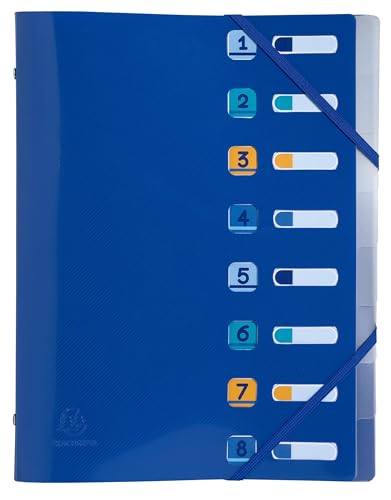 Exacompta - Ref. 56212E - Karton mit 10 Ordnungsmappen Bee Blue - mit Gummibändern und ausgeschnittenen Fenstern - Deckel und Innenseite aus recyceltem PP - 8 Fächer - für A4 - Maße: 25 x 32 cm - von EXACOMPTA