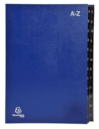 Exacompta - Ref. 57222E Ordnungsmappen mit 8 Ordnern, fester Einband, innen aus recycelter Karte, laminierte Registerkarten von A bis Z, 24 Fächer, Maße: 24 x 34 cm, Farbe: Blau von Exacompta