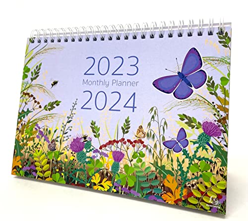 Exacompta - Ref. GS010Z Juni 2023 – Juli 2024 Schmetterling-Design, Monat pro Seite, inklusive UK-Feiertage, 210 mm x 150 mm, steht sicher auf einem Schreibtisch oder Regal von Exacompta