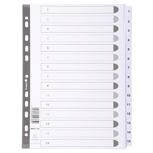 Exacompta - Ref. MWD1-15Z - Karton mit 20 Registern aus weißem Karton, 160 g/m², FSC® mit 15 digital bedruckten Registerkarten von 1 bis 15 und laminiert, bedruckbar, A4-Format, zum Ordnen von Exacompta
