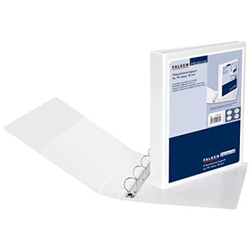 Exacompta Original Falken Premium Präsentationsringbuch. Made in Germany. Kunststoffbezug außen und innen 4 Ring-Mechanik DIN A4 Füllhöhe 30 mm weiß ideal für Angebots- und Unternehmenspräsentationen von Exacompta