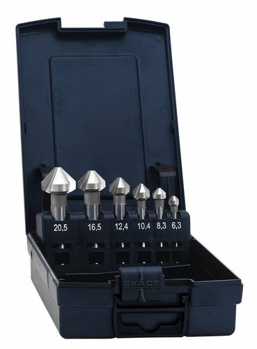 Exact 05727 Kegelsenker-Set 6teilig 6.3 mm, 8.3 mm, 10.4 mm, 12.4 mm, 16.5 mm, 20.5mm HSS-E Zylinder von Exact