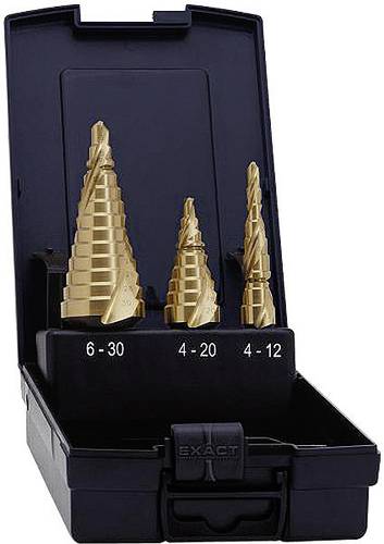 Exact 07014 HSS Stufenbohrer-Set 3teilig 4 - 12 mm, 4 - 20 mm, 6 - 30mm TiN 3-Flächenschaft 1 Set Exact 07014 HSS Stufenbohrer-Set 3teilig 4 - 12 mm, 4 - 20 mm, 6 - 30mm TiN 3-Flächenschaft 1 Set von Exact