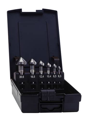 Exact 51127 Kegelsenker-Set 6teilig 6.3 mm, 8.3 mm, 10.4 mm, 12.4 mm, 16.5 mm, 20.5mm HSS TiCN Zylin von Exact