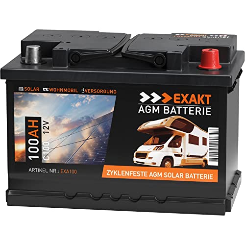 EXAKT AGM Batterie 100Ah 12V Solarbatterie Wohnmobilbatterie Bootsbatterie Camping Versorgungsbatterie von Exakt