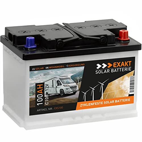 EXAKT Solarbatterie 100Ah 12V Wohnmobil Antrieb Versorgung Boot Mover Photovoltaik Windkraft Batterie (EXS100) von Exakt