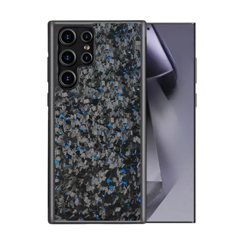 Exawo geschmiedete Carbon Handyhülle Kompatibel mit Samsung Galaxy S20/S21/S22/S23/S24/ FE/Plus/Ultra mit RFID-Schutz, MagSafe, Magcharge, 3-Schutz-Schichten I Slimfit (Blau, S24) von Exawo