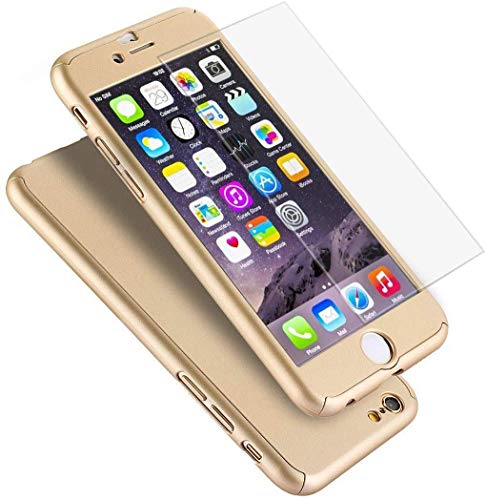 Excellentas 360 Full-Cover Hülle mit Panzerglas kompatibel mit iPhone 7 Plus Schutzhülle Cover Case Schutz-Folie Glasprotector in Gold von Excellentas