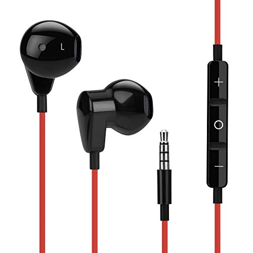 In Ear Kopfhörer Ohrhörer Headset AUX 3,5 mm Jack Klinke mit Mirkofon kompatibel mit iPhone, Samsung Galaxy, Huawei, Sony Xperia, LG, BlackBerry, Asus, Nokia, HTC, etc. in rot schwarz von Excellentas