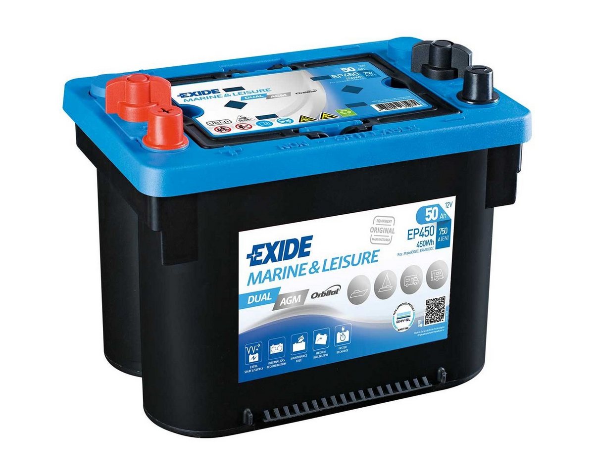 Exide Exide EP450 DUAL AGM 12V 50Ah 450Wh Boot Batterie Batterie, (12 V V) von Exide