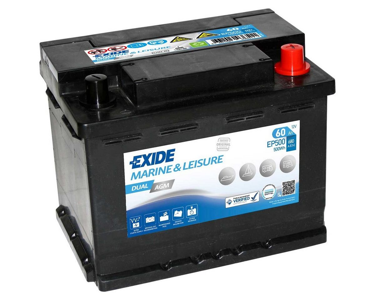 Exide Exide EP500 DUAL AGM 12V 60Ah Marine & Leisure Batterie Batterie, (12 V V) von Exide