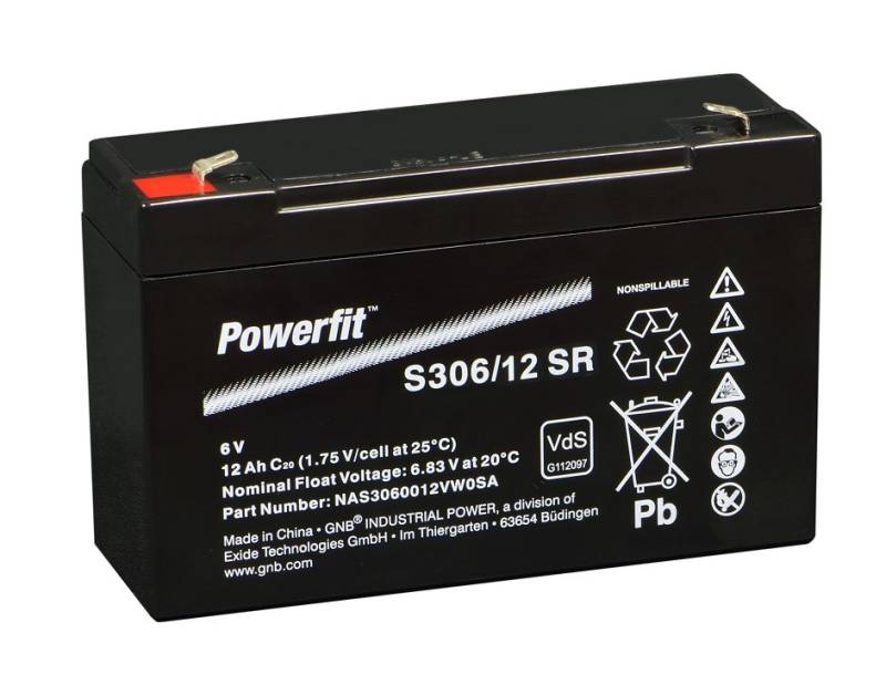 Exide Powerfit S306/12 SR Blei Akku mit Faston 6,3 mm 6V, 12000mAh von Exide