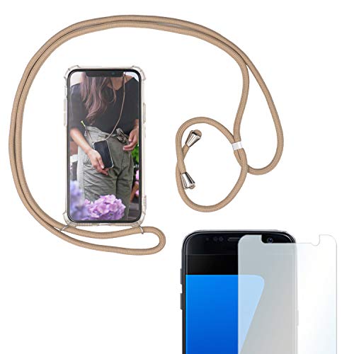 Eximmobile Handykette + Folie Schutzhülle kompatibel mit Apple iPhone XS Max Handy Hülle mit Band Seil in Beige Schnur Case zum Umhängen Handytasche Umhängehülle Kette Kordel Silikoncase Tragen von Eximmobile