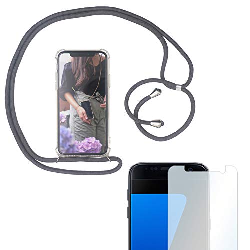 Eximmobile Handykette + Folie Schutzhülle kompatibel mit Samsung Galaxy Note 8 Handy Hülle mit Band Seil in Grau Schnur Case zum Umhängen Handytasche Umhängehülle Kette Kordel Silikoncase Tragen von Eximmobile