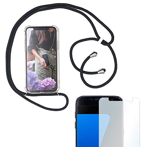 Eximmobile Handykette + Folie Schutzhülle kompatibel mit Samsung Galaxy Note 9 Handy Hülle mit Band Seil Schwarz Schnur Case zum Umhängen Handytasche Umhängehülle Kette Kordel Silikoncase Tragen von Eximmobile