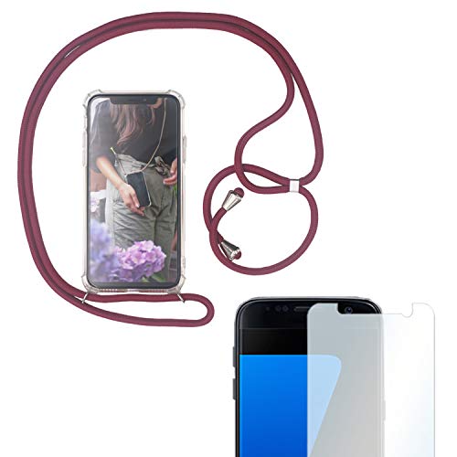 Eximmobile Handykette + Folie Schutzhülle kompatibel mit Samsung Galaxy S9+ Plus Handyhülle mit Band Seil Rot Schnur Case Umhängen Handytasche Umhängehülle Kette Kordel Silikoncase Tragen von Eximmobile
