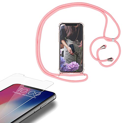 Eximmobile - Handykette kompatibel mit Samsung Galaxy M33 5G in Rosa + Panzerfolie Schutzhülle Handy Hülle Band Seil Schnur Case Umhängen Handytasche Umhängehülle Kette Kordel Silikoncase von Eximmobile