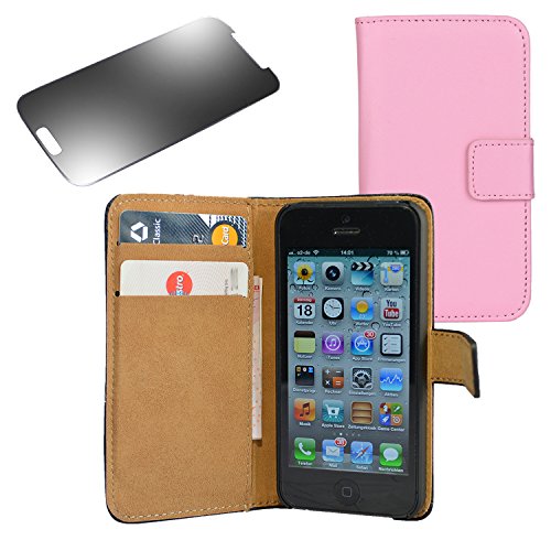 Eximmobile Premium - Book Style Case Handytasche für Apple iPhone 5/5S rosa + Panzerfolie von Eximmobile