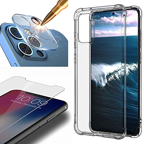 Eximmobile Silikon Hülle mit Kantenschutz kompatibel mit Apple iPhone 12 Pro Max mit Panzerfolie und Kamera-Schutzglas Silikon Case in transparent von Eximmobile