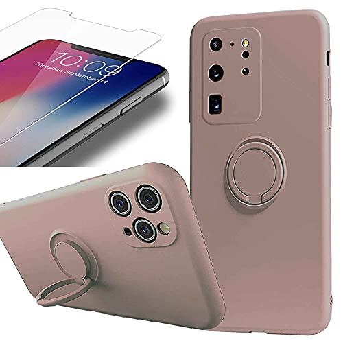 Eximmobile Silikonhülle Ring Rubber in Rosa + Panzerfolie kompatibel mit Xiaomi Redmi Note 9 Pro Schutzhülle mit Ringhalter Handytasche Schutztasche Handyhülle Hülle Silikon Case von Eximmobile