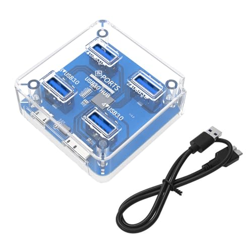 Transparenter USB-Hub, 4 Anschlüsse, USB-3.0-Adapter, Splitter, unterstützt externe Micro-USB-Netzteil für Desktop-Laptop, 4 Anschlüsse, universelle Kompatibilität, transparenter USB-Hub, 4 von Exingk