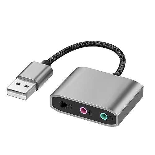 USB-auf-3,5-mm-Adapter-Konverter, externe Soundkarte für Gaming-Headset, kompatibel für PC-Kopfhörer, Mikrofon-Adapter, externe Stereo-Soundkarte von Exingk