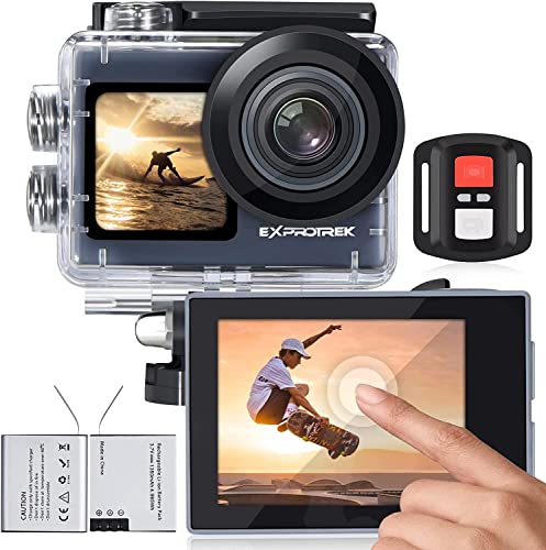 Exprotrek Action Cam 4K Unterwasserkamera Wasserdicht 40M Ultra HD 20MP Kamera 170 ° Ultra-Weitwinkel WiFi Camcorder EIS Stabilisierung mit Dual 1350 mAh Akku von Exprotrek