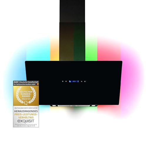 Exquisit Dunstabzugshaube KFD817-2L schwarz | Abluft- Umluft fähig | 3 Leistungsstufen | Touch-Display | LED-Beleuchtung von Exquisit