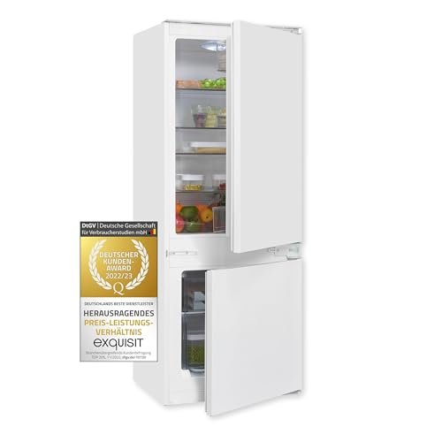 Exquisit Einbau-Kühl-Gefrierkombination EKGC225-40-110F | Einbaugerät | Schlepptürmontage | 173 l Nutzinhalt | Weiß | Kühlen und Gefrieren | Glasablagen | LED Licht | Gefrierschubladen von Exquisit