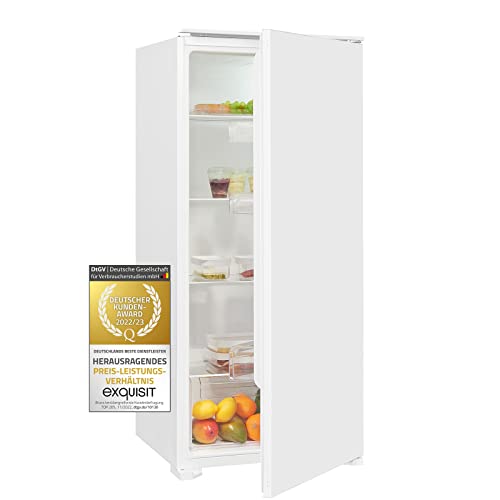Exquisit Einbau-Vollraumkühlschrank EKS201-V-E-040F | Einbaugerät | Schlepptürmontage | 199 l Nutzinhalt | Weiß | Kühlschrank | Kühlen | Gemüsefach | LED Licht von Exquisit