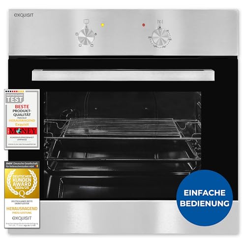 Exquisit Einbaubackofen, Backofen Einbaugerät Silber, 62 L Garraum, Einfache Bedienung, Backofen klein, EBE 555-1.1 von Exquisit