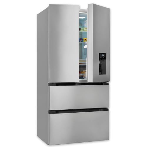Exquisit Frenchdoor, Kühl-Gefrierkombination, No-Frost, 506 Liter, Wasserspender, Alarm, Schnellkühlen, Schnellgefrieren, FD5490-160-WS-201E inoxlook von Exquisit