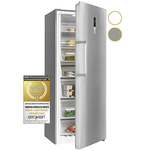 Exquisit Gefrierschrank GS380-NF-H-050E inoxlook | 380 l Nutzinhalt | Display | Türanschlag wechselbar | NoFrost | Gefrieren | Gefrierschubladen | LED-Licht von Exquisit