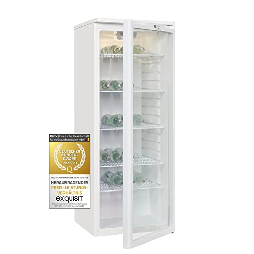 Exquisit Glastürkühlschrank GKS260-GT-090F weiss | 259 l Nutzinhalt | Weiß | Drahtablagen | Kühlen | Türanschlag wechselbar | Glastür von Exquisit