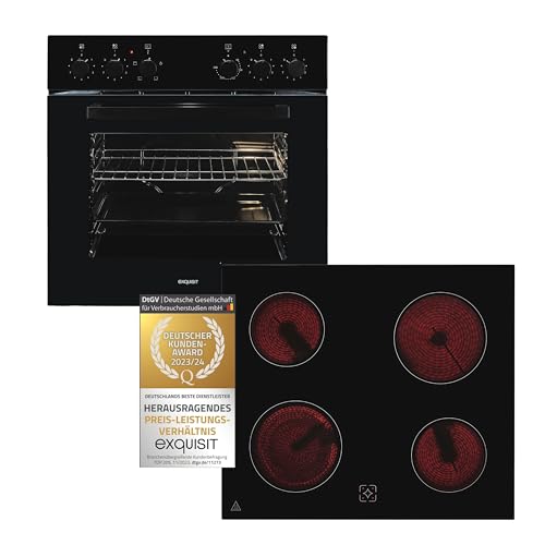 Exquisit Herd-Set EHE246-020-Set schwarz | Energieeffizienzklasse A | 59,0 l Garraum | Glaskeramik Kochfeld | Herd-Set 60 cm von Exquisit