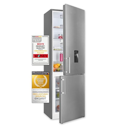 Exquisit Kühl-Gefrierkombination KGC5265-70-H-WS-010E inoxlook | Nutzinhalt: 268 L | Wasserspender | 4*-Gefrieren | Standgerät von Exquisit