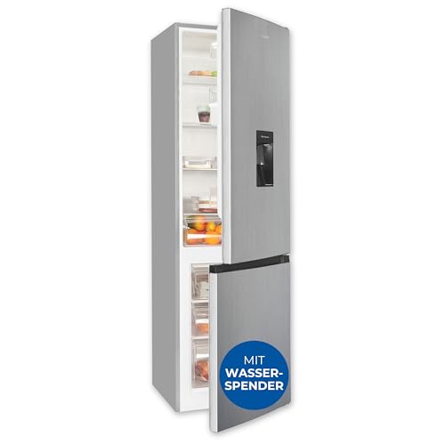 Exquisit Kühl-Gefrierkombination, Kühlschrank mit Gefrierfach, 260 Liter, Wasserspender, Alarm-Funktion, 4-Sterne-Gefrierfach, KGC5265-70-WS-040D inoxlook von Exquisit