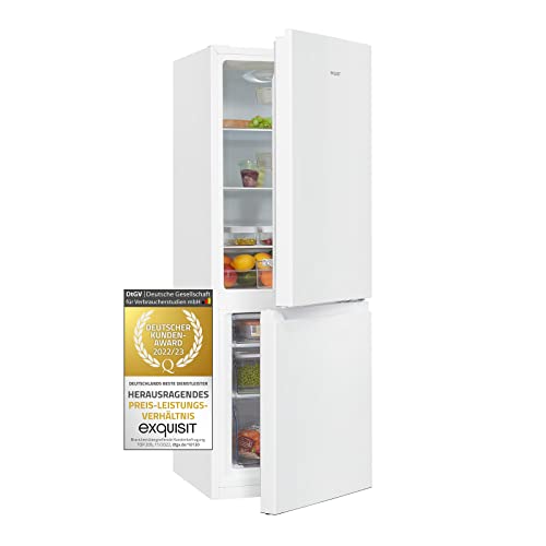Exquisit Kühl- und Gefrierkombination KGC232-60-E-040E weiss | Standgerät | 173 l Volumen | Silber | LED-Licht | Türanschlag wechselbar | Gemüsefach | Glasablagen | Kühlen und Gefrieren von Exquisit