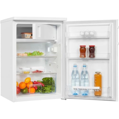 Exquisit Kühlschrank KS16-4-H-010E weiss | 120 L Nutzinhalt | 4* Gefrierfach | Türanschlag wechselbar | LED-Licht | Gemüsefach | Glasablagen und Türablagen | Kühlen und Gefrieren, Weiß von Exquisit