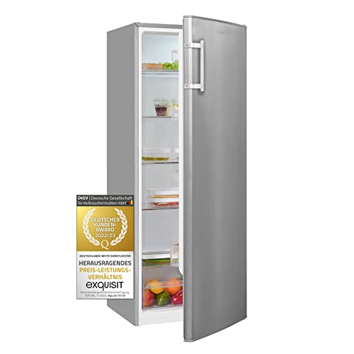 Exquisit Kühlschrank KS320-V-H-040E inoxlook | Kühlschrank ohne Gefrierfach freistehend 242 L Volumen | LED | Gemüsefach | Vollraumkühlschrank ohne Gefrierfach von Exquisit